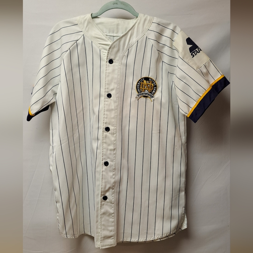 Mens Vintage Starter University Notre Dame Burron Front Striped Jersey Size M